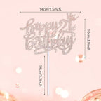Happy 21st Birthday Cake Topper for Girls, Glitter 21st Birthday Decorations Cheers to 21 Years Candles Cakes Decorations for Celebrating Birthdays Anniversary Party Supplies(Rose Gold)