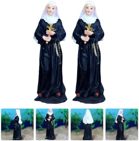 VOSAREA 2pcs Nun Virgin Statue Decorations for Home Table top Decor Goddess Sand Table Adorn Resin Sand Decor Holy Virgin Statue Mother Catholic Figures