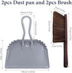 2pcs Metal Dustpan and Brush Set, 12In Extra Large Handheld Dust Pan and Wood Broom,Heavy-Duty Dust Pans Metal Edge Flat Against Floor for Patio/Pet/Car/Outdoor