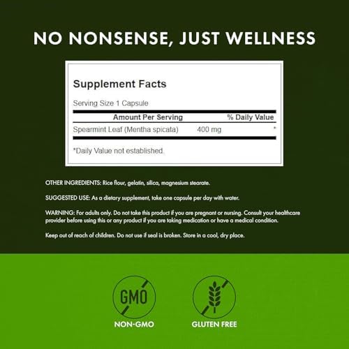 Swanson Spearmint Leaf Full Spectrum Digestive Supplement for Digestive-Comfort-Seeking Adults - 400 mg Mentha Spicata (60 Capsules, 2 Pack)