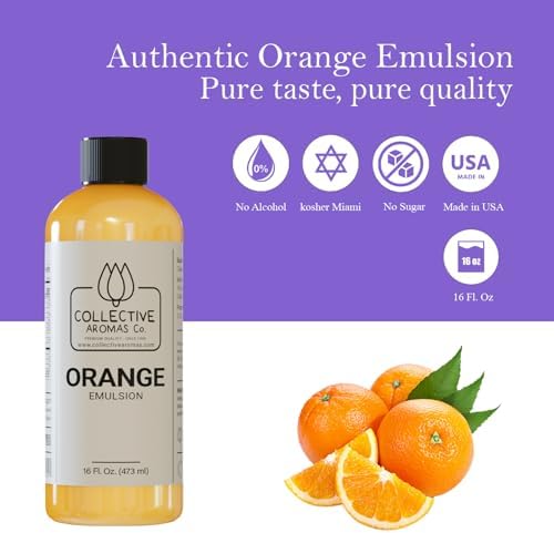 Orange Emulsion for Baking - Natural Flavoring Blend for Cookies, Cakes, Ice Cream, Smoothies, Beverages & More - 16 fl oz Kosher, Pure Orange Emulsion by Collective Aromas Co.
