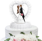 Bride and Groom Cake Topper, Romantic Wedding Couple Figurine Heart Design for Wedding Cake, Engagement Party, Bridal Shower, Anniversary Dessert Table Decor