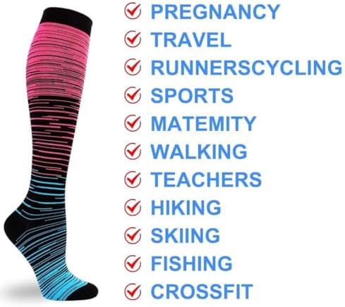 Double Couple 3 Pairs Compression Socks for Women Men 20-30mmhg Knee High Stocking for Sports Running Travel Nurses