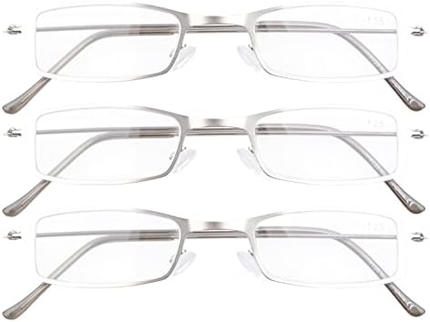 Eyekepper 3-Pack Unique Lightweight Stainless Steel Frame Reading Glasses for Men and Women Silver +1.5