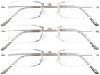 Eyekepper 3-Pack Unique Lightweight Stainless Steel Frame Reading Glasses for Men and Women Silver +1.5