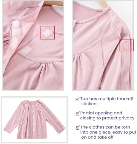 Long-Sleeved Pajamas,Tear Away Bedridden Clothes,Suitable for Postoperative Care,Grey