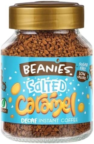 Beanies Decaf Salted Caramel Flavoured Instant Coffee 50g Jars (Pack of 6) Rich & Sweet Decaffeinated Coffee