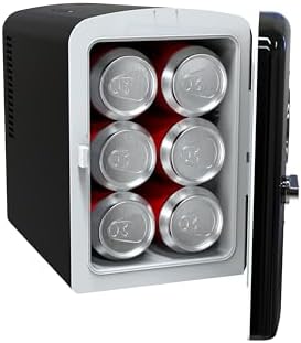 Frigidaire Retro 9-Can Mini Personal Fridge Portable Cooler for Car, Office, Bedroom, Dorm Room, or Cabin, 11.8" D x 7.1" W x 10.1" H, BLACK