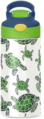 ALAZA Green Watercolor Turtle Kids Water Bottles Insulated Stainless Steel Tumbler Travel Cup Lids Straw Double Walled Leakproof 12 OZ for Boys Girls