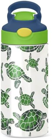 ALAZA Green Watercolor Turtle Kids Water Bottles Insulated Stainless Steel Tumbler Travel Cup Lids Straw Double Walled Leakproof 12 OZ for Boys Girls