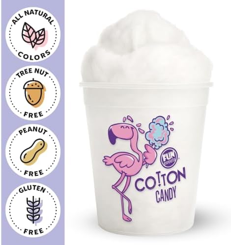 Fun Sweets Vanilla Cotton Candy 6-Pack – Dye Free White Cotton Candy in 1.5 oz Individual CottonCandy Tubs – White CottonCandy for Weddings, CandyBuffets & Bridal Showers