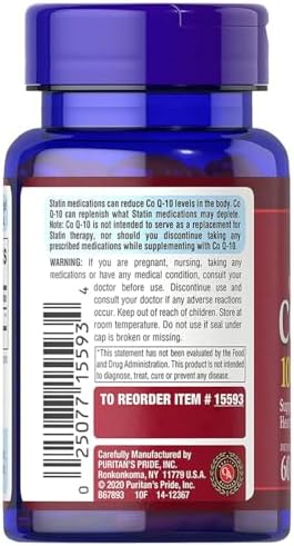 Puritan's Pride Coenzyme CoQ10 100mg, Dietary Supplement for Heart Health, Blood Pressure, Oral Gum Health, and Healthy Aging Support, 60 Servings, Rapid Release Softgels