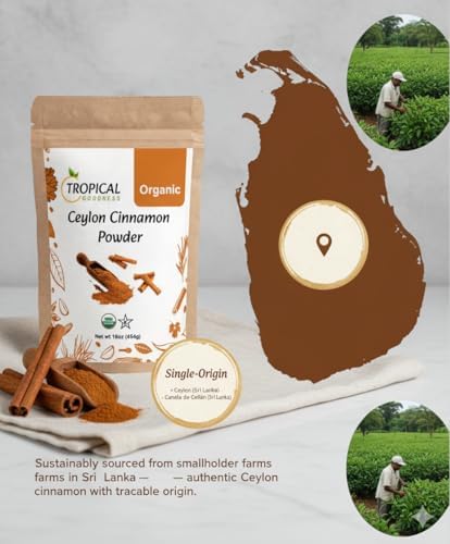 Tropical Goodness Organic Ceylon Cinnamon Powder 1 lb – Pure Sri Lanka Ground Cinnamon | USDA Organic, Non-GMO, Kosher, Gluten-Free | Authentic True Ceylon “Canela de Ceylán” | Fresh, Aromatic, Premium Quality