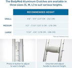 BodyMed Aluminum Crutches for Adults and Children – Pair of Lightweight, Height Adjustable Crutches – Includes Padded Underarm Cushions, Hand Grips, & Rubber Tips – Max. Weight Capacity 300 lb.