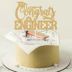 Gold Glitter Congrats Engineer Cake Topper, Congrats Engineer Grad/Future Engineer Cake Decor, Class of 2026 Mechanical Engineering School Graduation Party Decorations