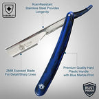 Professional Straight Razors For Men 2mm Exposed Blade Straight Edge Barber Razor Kit For Close Shaving - Beard Navajas Para Barbero Shavette 10 Shaving Blades By Krisp Beauty (Blue Marble Design)