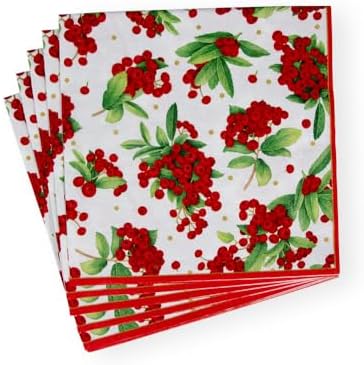 Christmas Berry Paper Dinner Napkins in Red - 20 Per Package