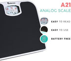 Adamson A21 Analog Scales for Body Weight - Up to 300 LB - New - Anti-Skid Rubber Surface + Large Numbers - Analog Bathroom Scale - Affordable - Durable with 20-Year Assurance - Black