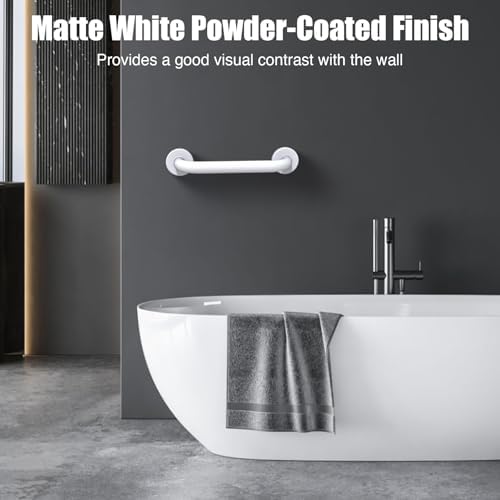 ROTHLEY 12 Inch Grab Bar for Bathtubs and Showers: Stainless Steel Shower Grab Bar Wall Mounted Shower Handle with Concealed Screws for Handicapped Elderly and Seniors (Matte White)