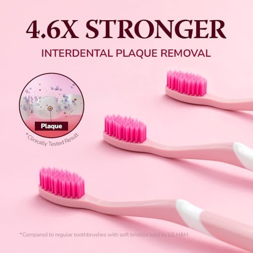 HIMALAYA PINKSALT Natural Toothbrush - Medium Toothbrushes for Adults, Plaque Remover for Teeth, Tapered Bristles Gentle on Teeth and Gum, Deep Clean Toothbrush