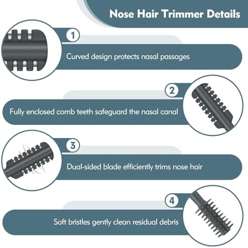 5PCS 2-in-1 Nasal Hair Cutter, Double-Sided Nose Hair Trimmer Upgrade, Manual Nose Trimmer Portable with Soft Cleaning Brush for Women and Men (Gray)