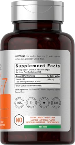 Horbäach Vitamin K2 MK7 100mcg | 250 Softgels | Non-GMO, Gluten Free Supplement