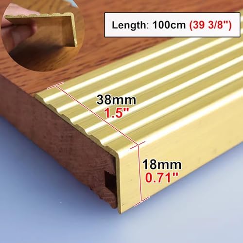 CMYUN Solid Brass Stair Nosing Edge Trim, Home Loft Stair Edge Protector/Stair Step Nosing Strips, L Molding Floor Transition Strip Guard, 1m Long (Size : 38x18mm(1.5"x0.71"))