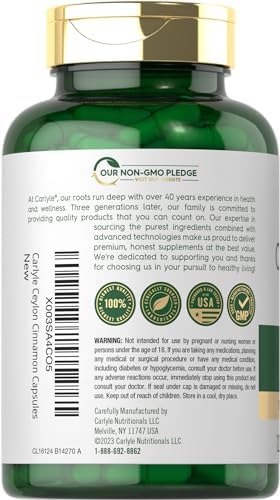 Carlyle Ceylon Cinnamon Capsules | 120 Count | Non-GMO & Gluten Free Supplement
