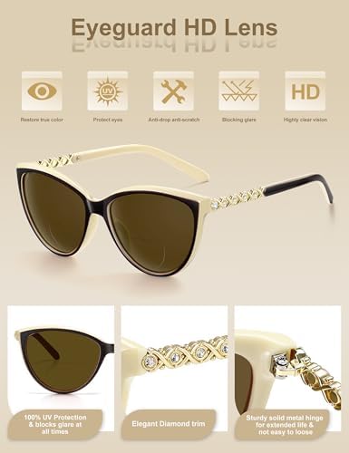 EYEGUARD Bifocal Reading Sunglasses for Women, Stylish Sun Readers Glasses UV400 Protection Outdoor Reading Glasses