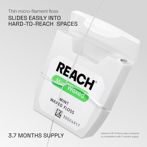 REACH Waxed Dental Floss, Mint, Plaque Remover for Teeth, Shred Resistant, Floss Slides Smoothly, Easy to Use, Waxed, Deep Cleaning Teeth, Oral Care, PFAS Free, for Adults & Kids, 6 Pack, 55 yd