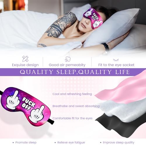 Novelty Funny Sleep Eye Mask Light Blocking Sleep Mask, Soft and Comfortable Silk Eye Mask for Men Women, Eye Cover Aid Rest Blindfold, Eye Blinder for Travel/Sleeping/Middle Finger Gifts (FO + Donut)