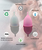 Menstrual Cup with Collapsible Storage Cup, Leak-Proof Design with Medical Grade Silicone Period Cups Reusable Comfortably use for 12 Hours(S+S)