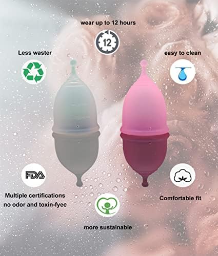 Menstrual Cup with Collapsible Storage Cup, Leak-Proof Design with Medical Grade Silicone Period Cups Reusable Comfortably use for 12 Hours(S+S)