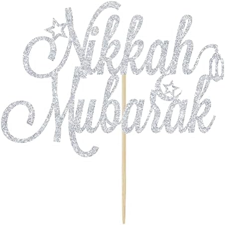 Nikkah Mubarak Cake Topper, Eid Mubarak, Urdu Nikkah, Silver Glitter Desi Wedding/Engagement/Dulhan/Shaadi Party Decorations