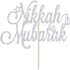 Nikkah Mubarak Cake Topper, Eid Mubarak, Urdu Nikkah, Silver Glitter Desi Wedding/Engagement/Dulhan/Shaadi Party Decorations