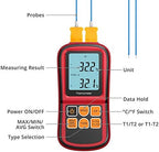Kamtop Digital Thermometer, Dual Channel Thermometer with Two K Type Thermocouple Probes, High Temperature Meter Dual Measurement Meter Sensor Backlight LCD for K/J/T/E/R/S/N Type