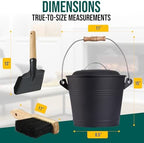 Smedley & York Mini Ash Bucket with Lid, Includes Fireplace Tools, Pail, Shovel and Broom, 1.5 Gallon Charcoal Metal Bucket with Lid, Coal Bucket and Ash Can, Galvanized Iron Ash Bucket for Fireplace