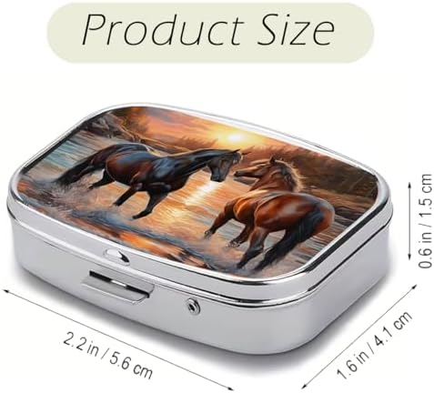 Horse Pill Box 2 Compartment Small Pill Case for Purse & Pocket Travel Portable Metal Medicine Box to Hold Vitamins Medication Fish Oil Supplements Horse for Women Men (YH3875)