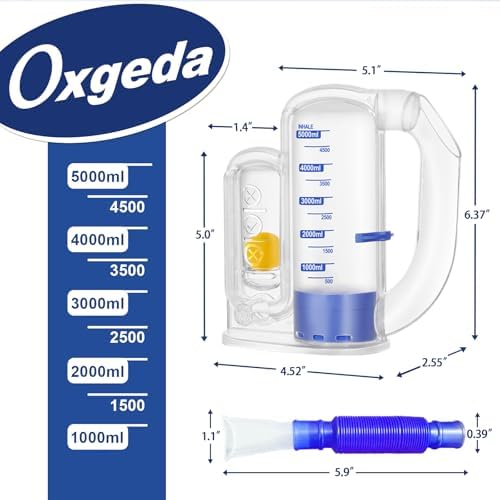 Breathing Exercise Device for Lungs, Lung Exerciser Device, 5000ml Capacity for Deep Inhalation, Durable Medical-Grade PC Material | Airflow Indicator for Steady Inhalation Practice