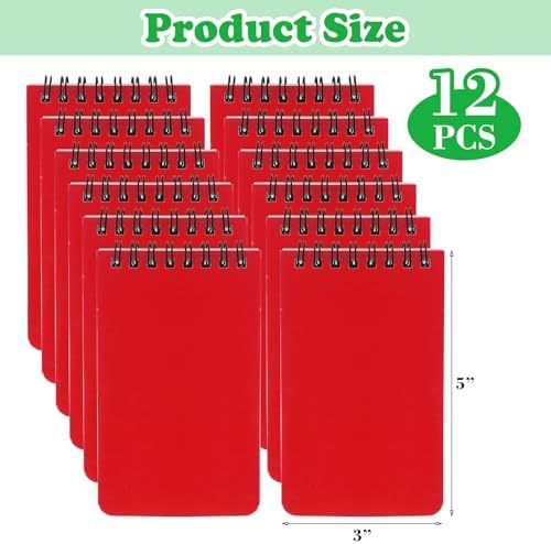 12 Pack mini Spiral Steno Pads,3x5 Inch Small Notepads,Mini Memo Spiral Notepads, Small Pocket Notebooks, College Ruled Lined Note Pads For Kids Adults Outdoor ,Home,School,Office,75 Sheets/150 Pages (Red)