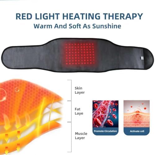 HONGJING Red Light Massage Back Brace with Heat for Lower Back Pain Relief, Cordless Back Support Massager Belt Rechargeable for Pain from Herniated Disc, Scoliosis, Sciatica (L)