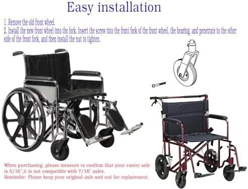 8" x 2" (200x50) Heavy Duty Wheel,8 inch Caster for Bariatric Wheelchairs,Transport Chair. 5/16" (8 mm) Bearing, 2-3/8" (60 mm),Heavy Duty Wheelchair Replacement parts,STDS1075 (1Ea,Black)