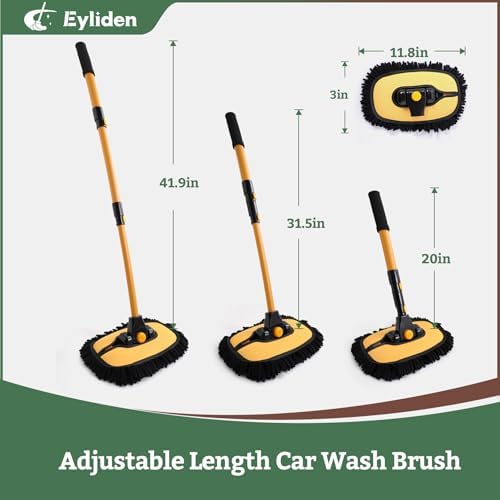 Eyliden Car Wash Brush Mop, Long Handle, 2 Scratch-Free Microfiber Heads, Car Detailing Care Kit for Car RV Truck (Yellow & Black)