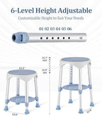 Shower Stool with Storage Tray, Height Adjustable Rotating Shower Chair for Seniors and Adults, 360° Swivel Tub Transfer Bench for Bathroom and Inside Shower (Blue)