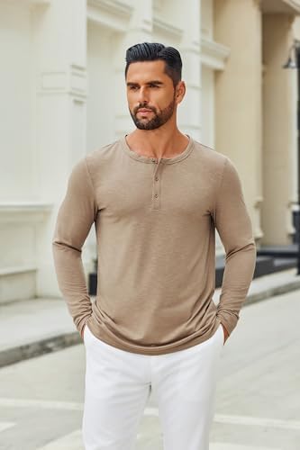 COOFANDY Men's Henley Shirts Long Sleeve Casual Pullover T-Shirt Fashion Basic Button Shirts