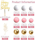 Pink Balls Cake Topper Boho Grass Cake Topper Pink White Gold Pearl Balls Happy Birthday Cake Decorations for Wedding Birthday Boho Themed Supplies (Pink)
