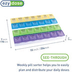 EZY DOSE Weekly (7-Day) Daily Medtime Pill Case, Medicine Planner, Vitamin Organizer, Supplement and Fish Oil Container, Large Compartments with Rounded Base, 4 Times a Day, Colored Lids, BPA Free