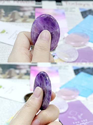 YATOJUZI Thumb Worry Stones for Anxiety Stress Relief Items Healing Crystals Natural Amethyst Rose Quartz Crystal Palm Pocket Stone Gemstones Meditation Reiki Spiritual Gifts for Women Men 2PCS