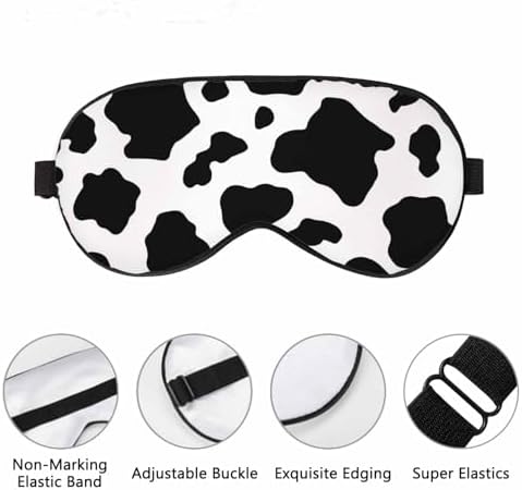 Black White Cow Sleep Eye Mask Skin Fur Spotted Men Women Sleep Mask with Adjustable Strap Eye Cover Eye Shade for Travel, Nap,Meditation