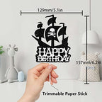 Pirate Cake Topper Happy Birthday Black White Glitter Theme Decor for Kids Nautical Party Decorations Supplies